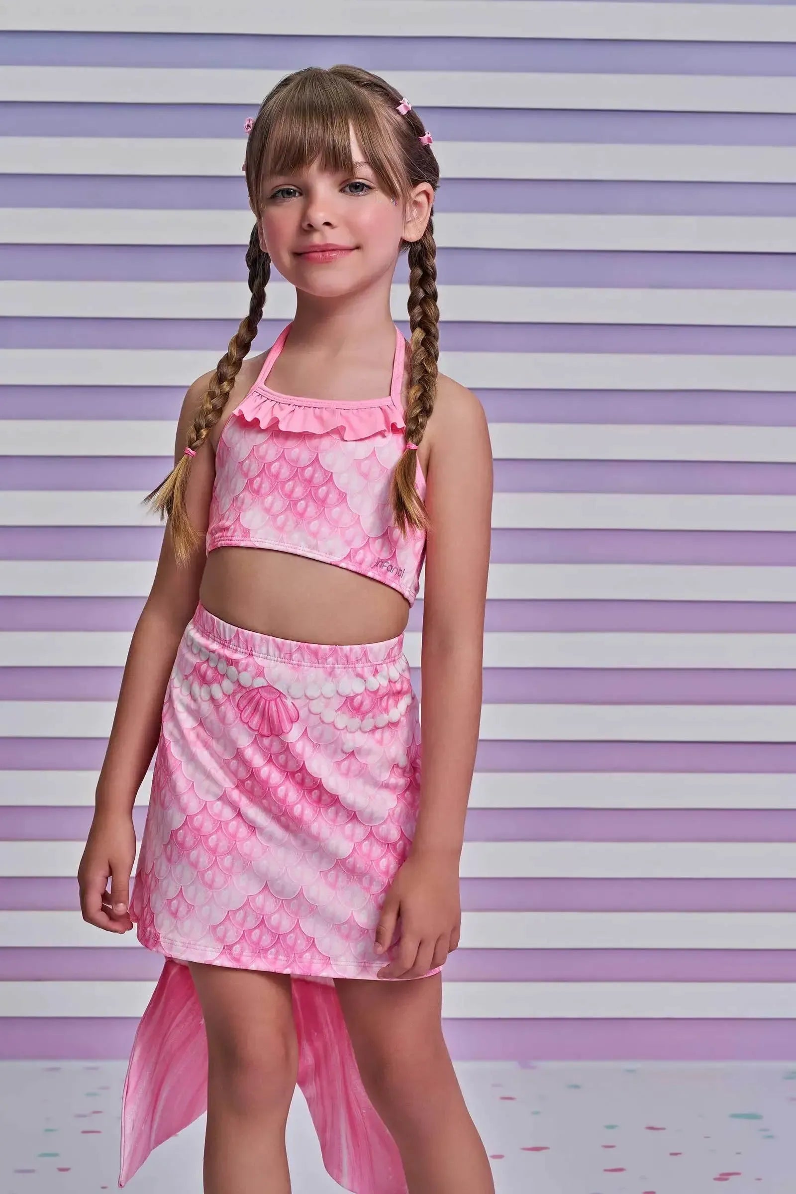 Trio de Biquíni e Saia em Malha UV Dry com Proteção UV 50+ 96225 Infanti Infantil Menina