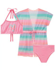 Trio de Biquíni em Malha UV Dry com Proteção UV 50+ com Saída de Praia em Tela Fashion 93177 Infanti Infantil Menina