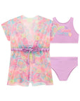 Trio de Biquíni em Malha UV Dry com Proteção UV 50+ com Saída de Praia em Tule 99182 Infanti Infantil Menina