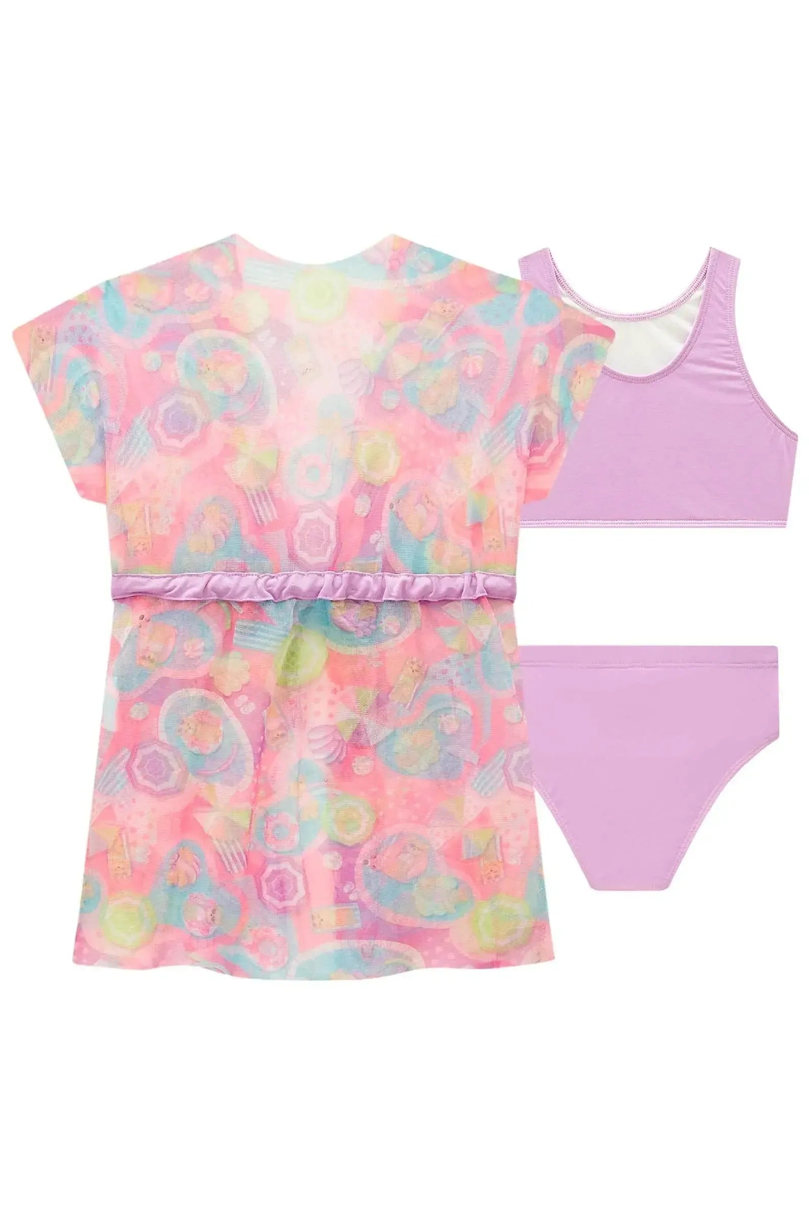 Trio de Biquíni em Malha UV Dry com Proteção UV 50+ com Saída de Praia em Tule 99182 Infanti Infantil Menina