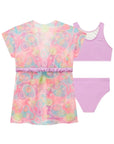 Trio de Biquíni em Malha UV Dry com Proteção UV 50+ com Saída de Praia em Tule 99182 Infanti Infantil Menina