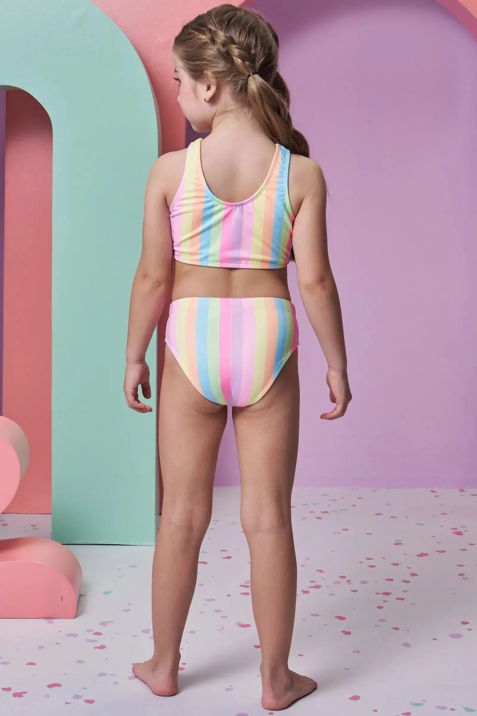 Trio de Biquíni em Malha UV Dry com Proteção UV 50+ com Shorts em Malha Textura 96216 Infanti Infantil Menina