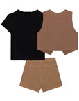 Trio de Blusa Boxy em Canelado Maui com Colete e Shorts em Sarja Power com Elastano 76130 Infanti