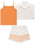 Trio de Blusa Boxy em Ribana com Colete e Shorts em Sarja Onix com Elastano 74183 Infanti