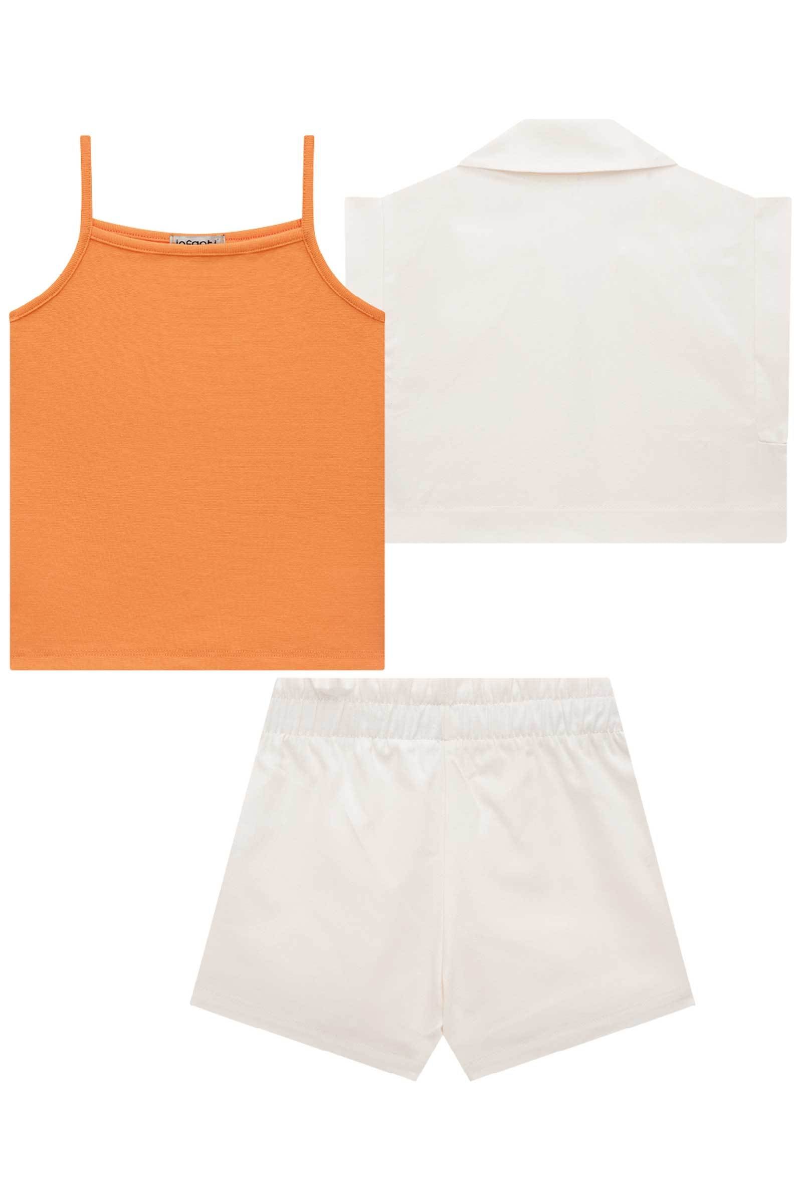 Trio de Blusa Boxy em Ribana com Colete e Shorts em Sarja Onix com Elastano 74183 Infanti