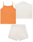 Trio de Blusa Boxy em Ribana com Colete e Shorts em Sarja Onix com Elastano 74183 Infanti