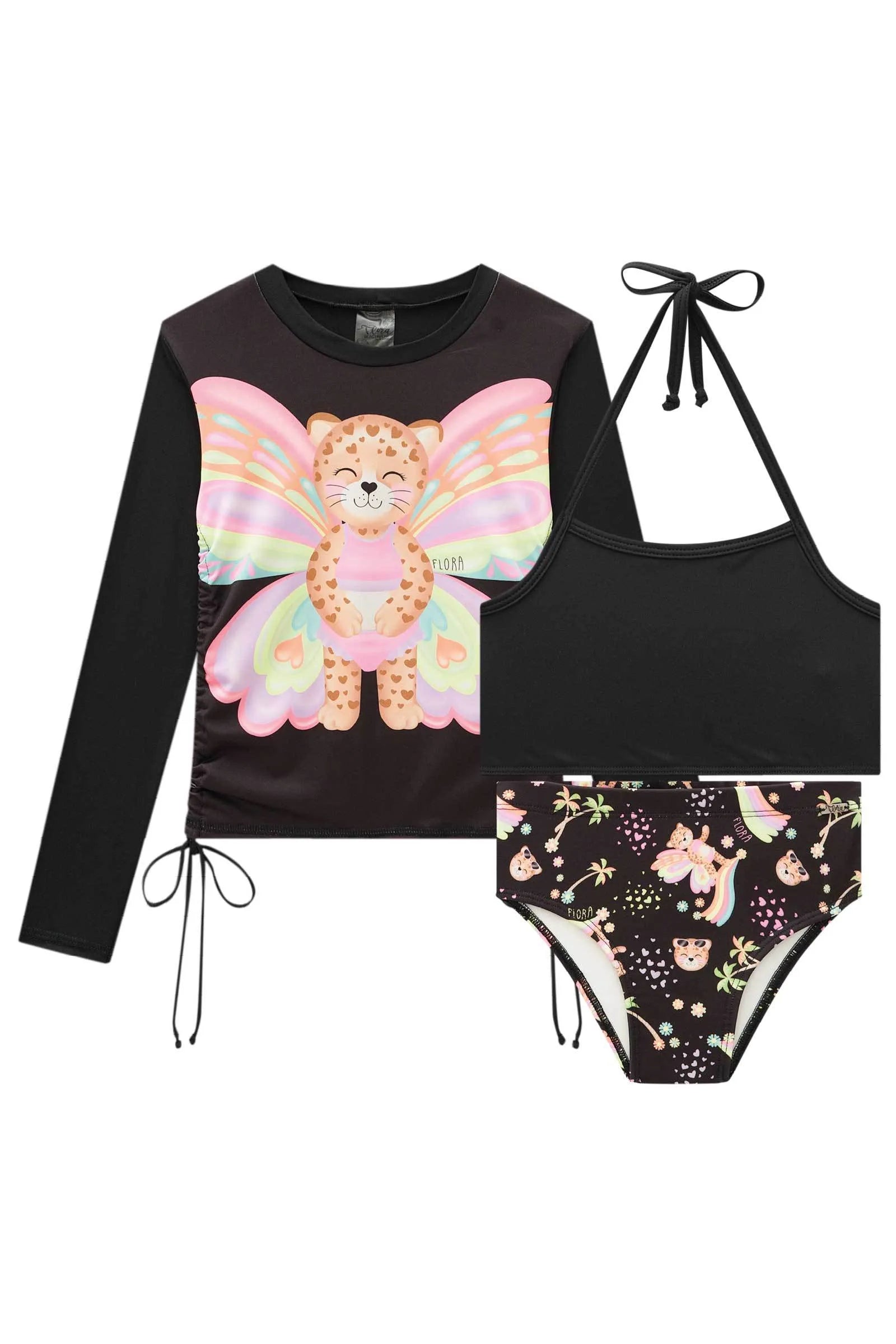 Trio de Blusa e Biquíni em Malha Uv Dry com Proteção Uv 50+ 84494 Infanti Infantil Menina
