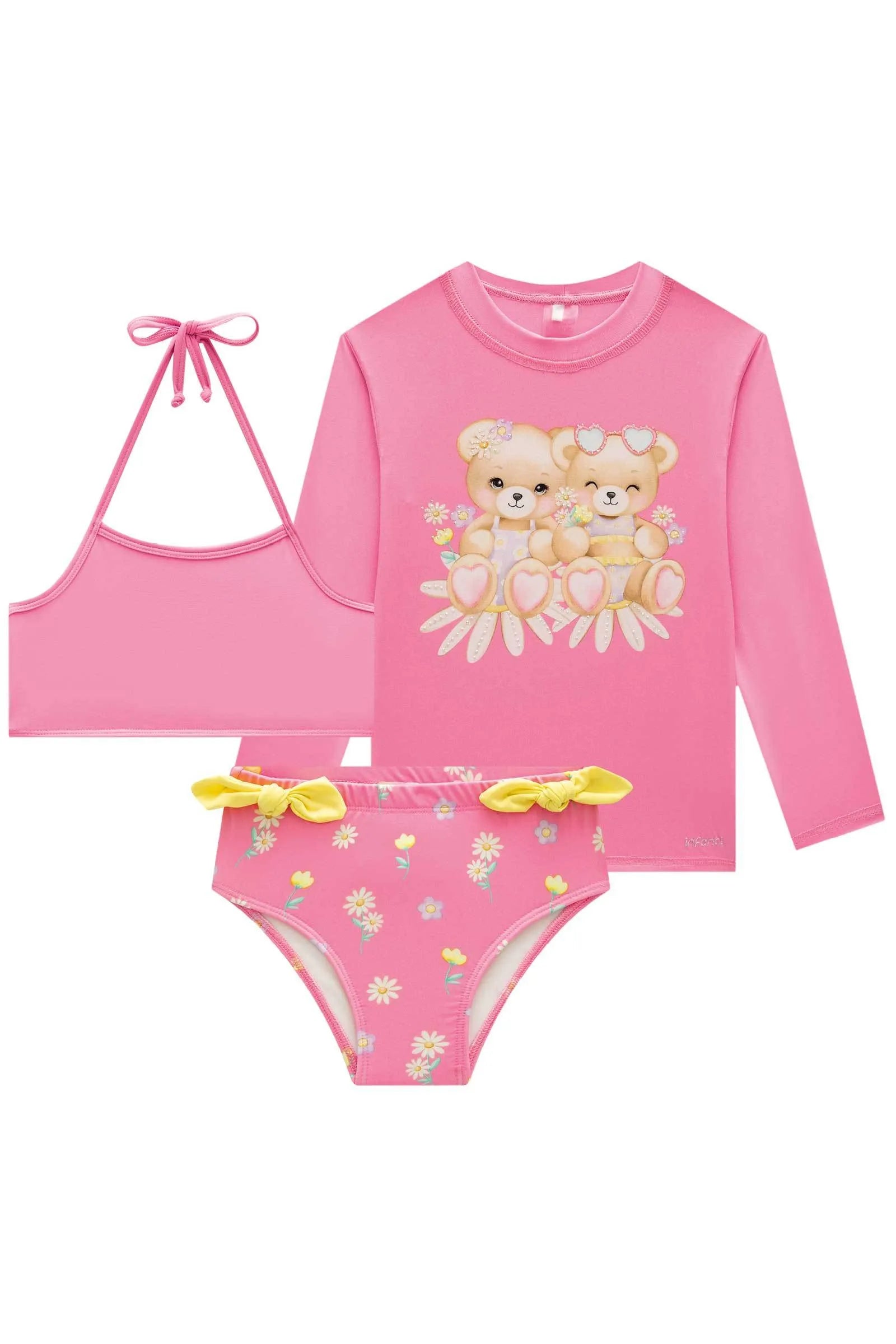 Trio de Blusa e Biquíni em Malha Uv Dry com Proteção Uv 50+ 84976 Infanti Infantil Menina