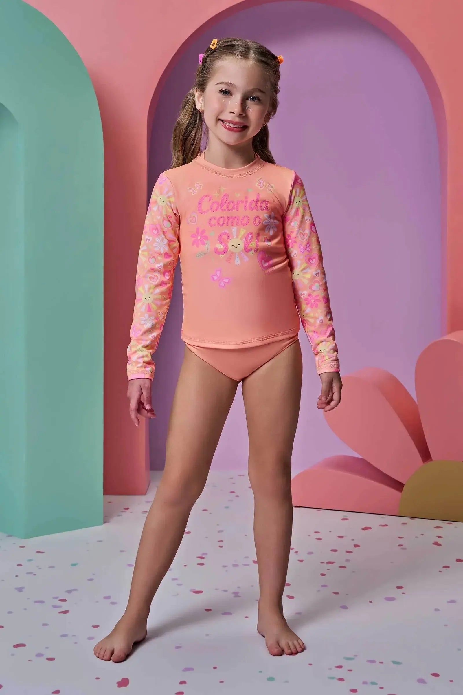 Trio de Blusa e Biquíni em Malha UV Dry com Proteção UV 50+ 96610 Infanti Infantil Menina