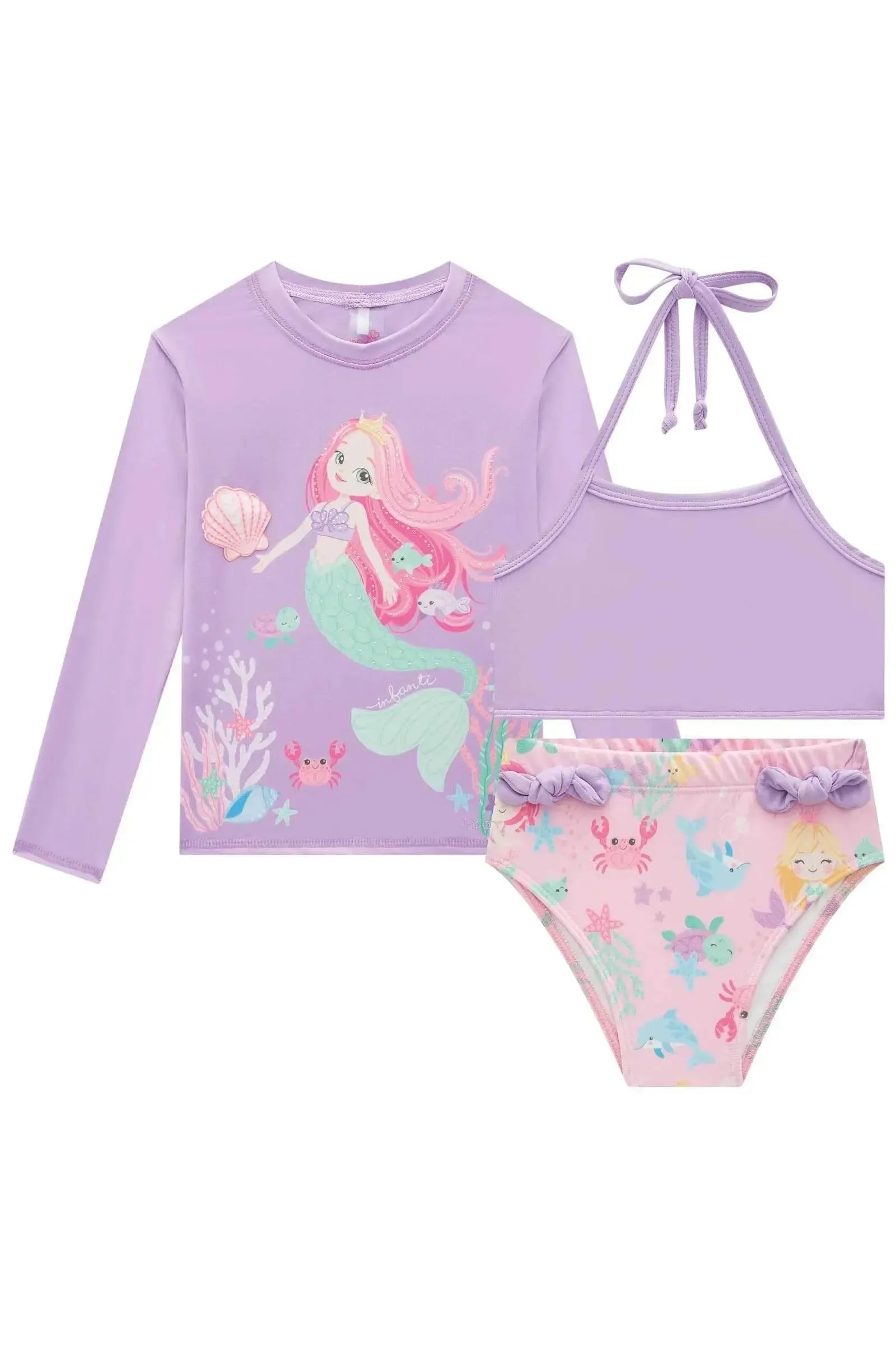 Trio de Blusa e Biquíni em Malha UV Dry com Proteção UV 50+ 96616 Infanti Infantil Menina