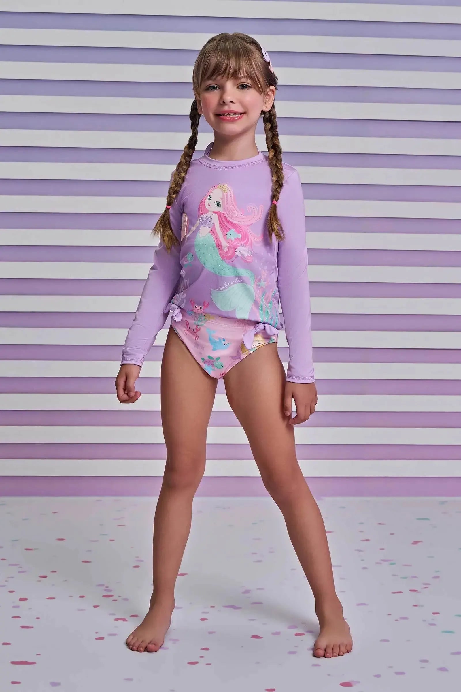Trio de Blusa e Biquíni em Malha UV Dry com Proteção UV 50+ 96616 Infanti Infantil Menina