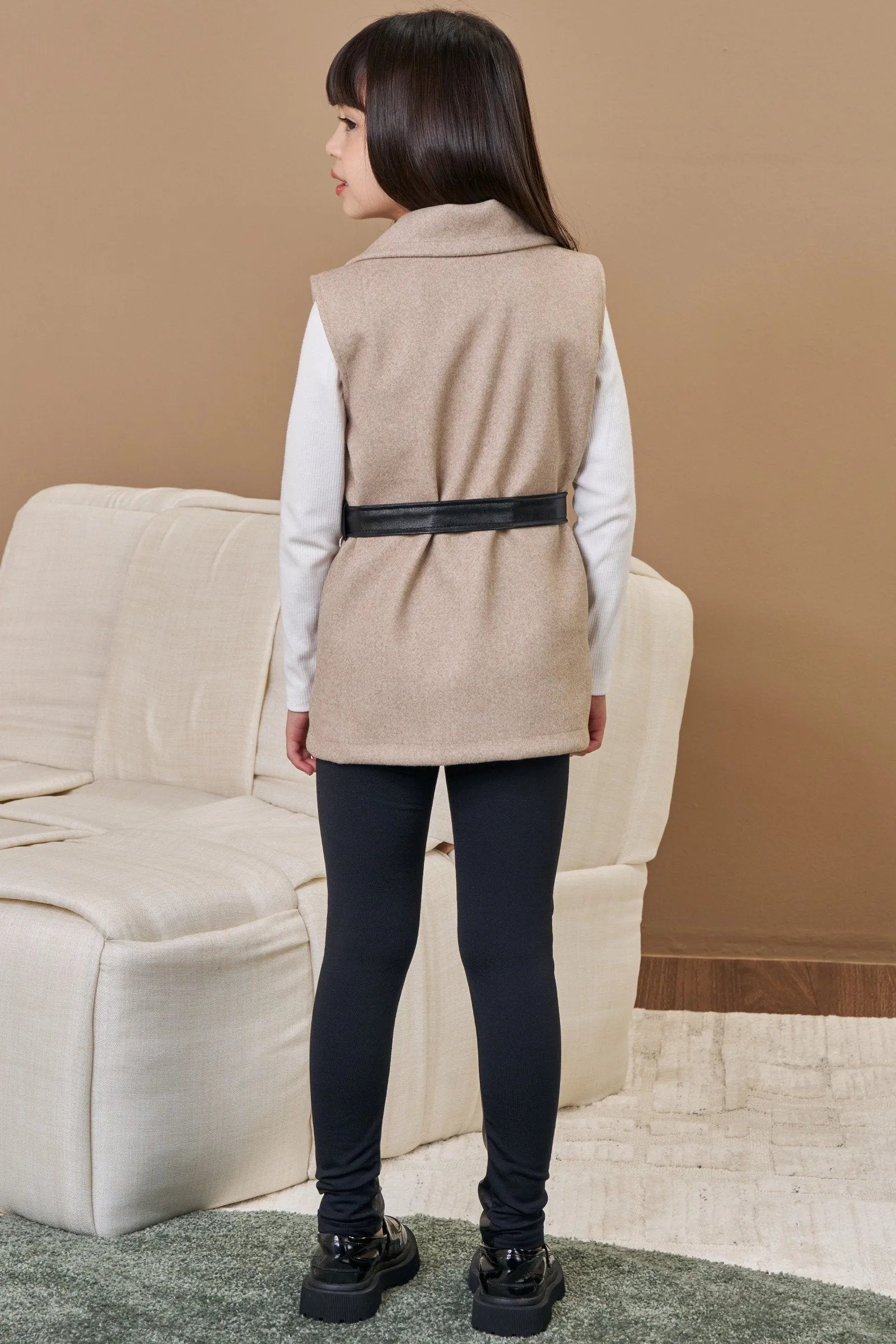 Trio de Blusa em Canelado Liz Calça Legging em Couro Sintético e Termoskin e Colete em Lã 90746 Infanti Infantil Menina