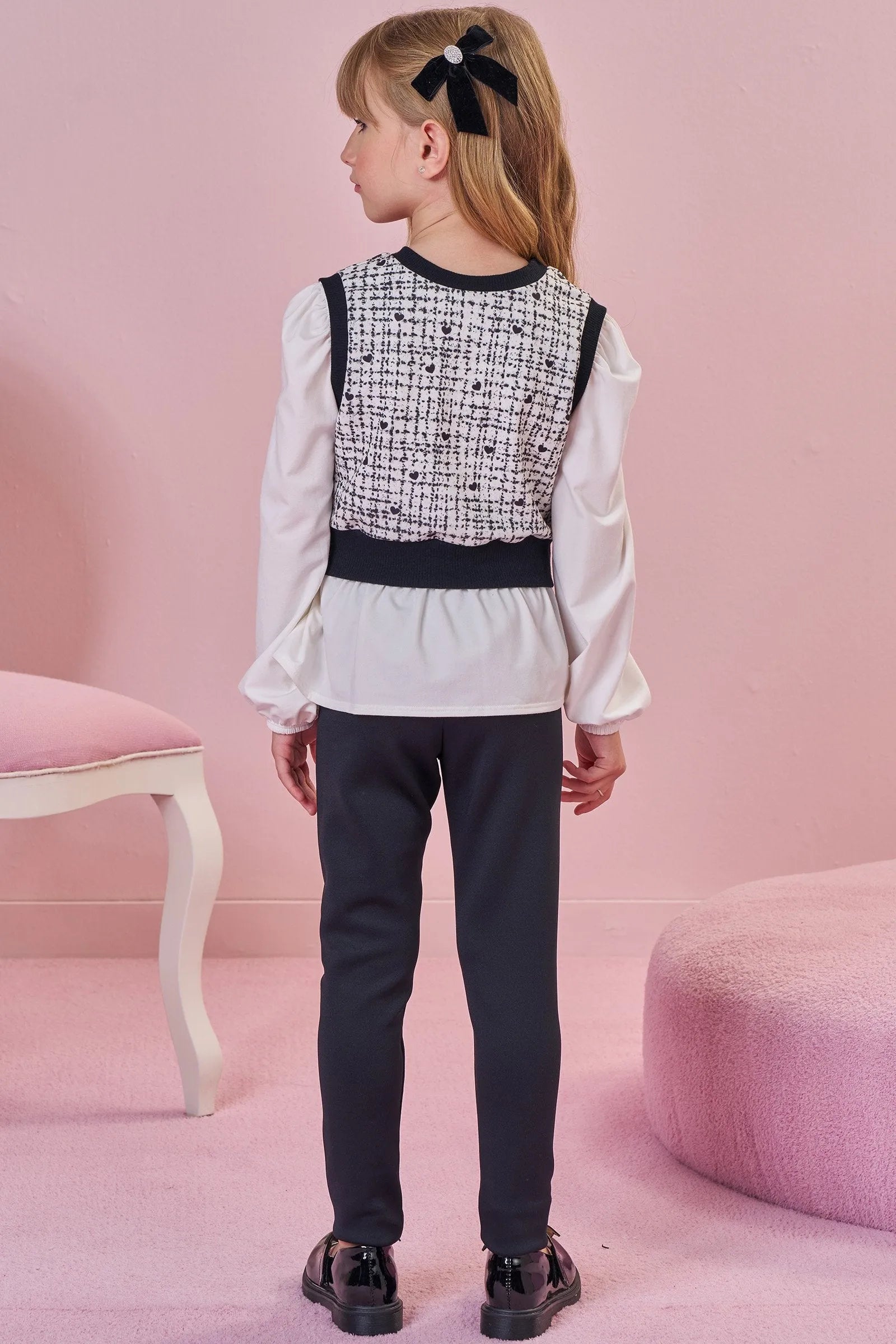 Trio de Blusa em Malha Comfy Colete em Molecotton e Calça Legging em Fly Tech 92495 Infanti Infantil Menina