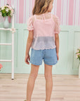 Trio de Blusa Regata em Cotton e Sobreposição em Tule com Shorts em Jeans Bellini 75909 Infanti