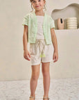 Trio de Camisa em Laise Borboleta Cropped e Shorts em Linho Deluxe 84610 Infanti Infantil Menina