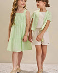Trio de Camisa em Laise Borboleta Cropped e Shorts em Linho Deluxe 84610 Infanti Infantil Menina