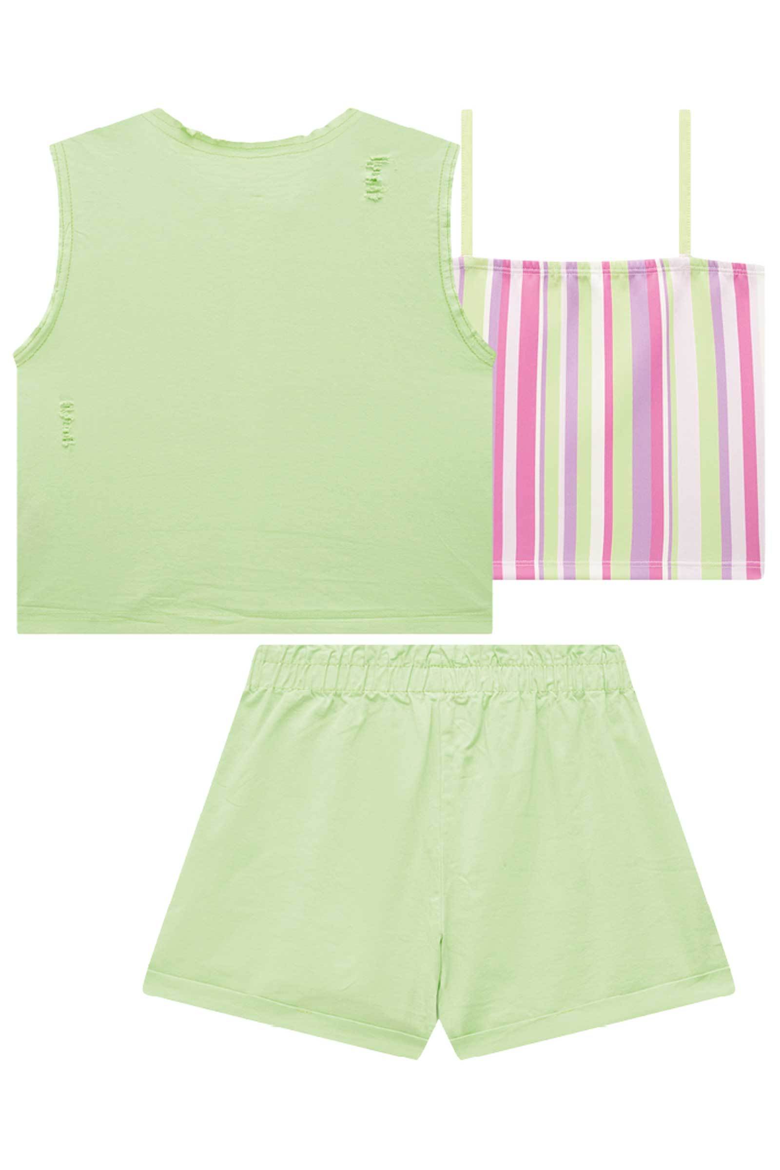 Trio de Cropped em Fly Tech com Colete e Shorts em Sarja Daryl com Elastano 76158 Infanti