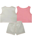Trio de Regata Cropped em Cotton Colete e Shorts em Sarja com Elastano 83120 Infanti Infantil Menina