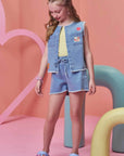 Trio de Regata em Canelado Colete e Shorts em Jeans 99311 Infanti Infantil Menina