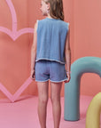 Trio de Regata em Canelado Colete e Shorts em Jeans 99311 Infanti Infantil Menina