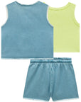 Trio de Regata em Canelado Colete e Shorts em Jeans 99311 Infanti Infantil Menina