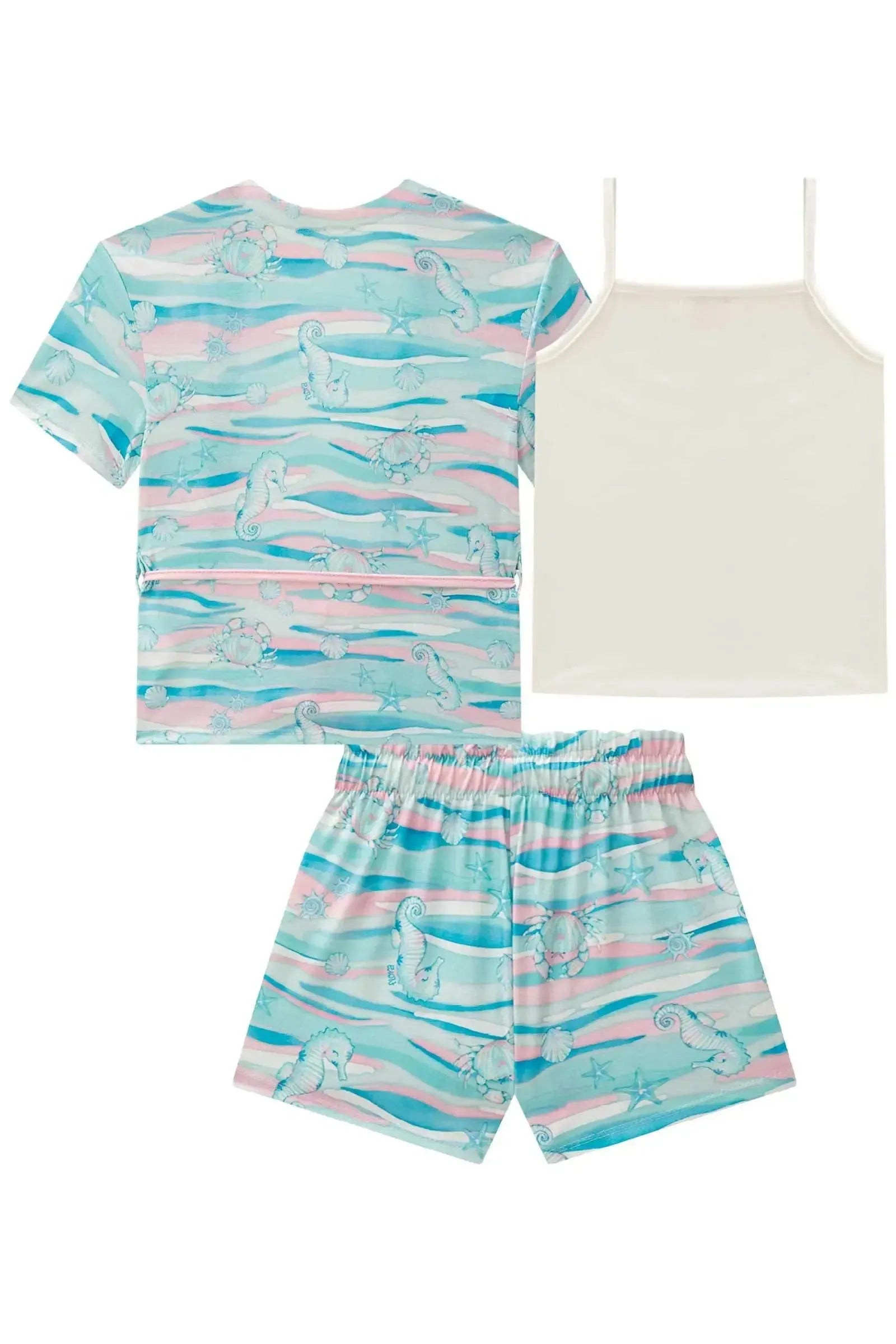 Trio de Sobreposição e Shorts em Malha Fresh com Blusa em Ribana Canelada 86858 Infanti Infantil Menina