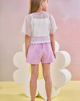 Trio de Top em Canelado Blusa Boxy em Tela e Shorts em Moletom 83121 Infanti Infantil Menina