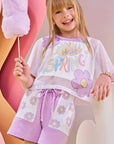Trio de Top em Canelado Blusa Boxy em Tela e Shorts em Moletom 83121 Infanti Infantil Menina