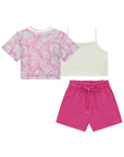 Trio de Top em Ribana Canelada Blusa em Tela Fashion e Shorts em Cupro 93253 Infanti Infantil Menina