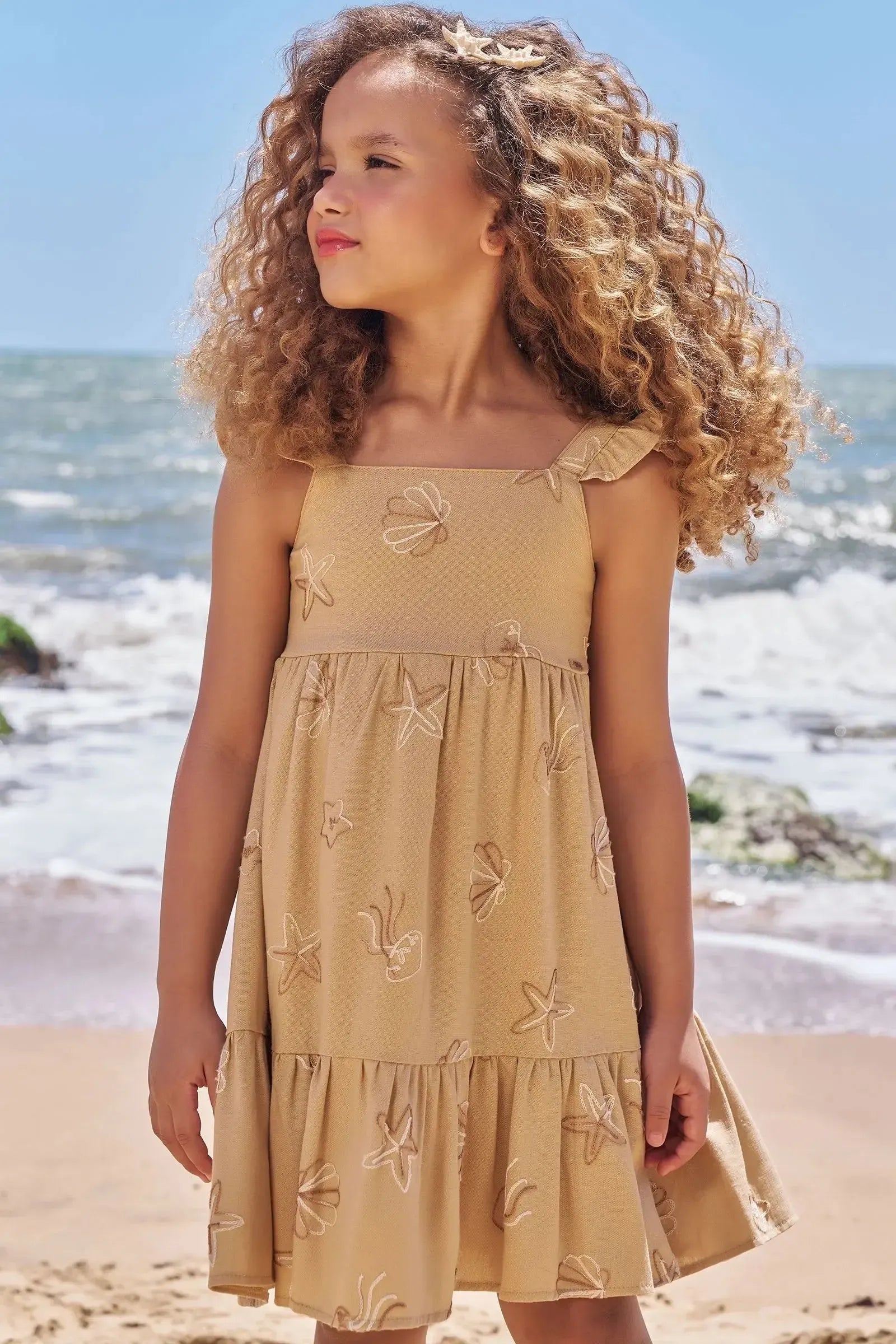 Vestido em Blend de Linho Bordado 96427 Infanti Infantil Menina