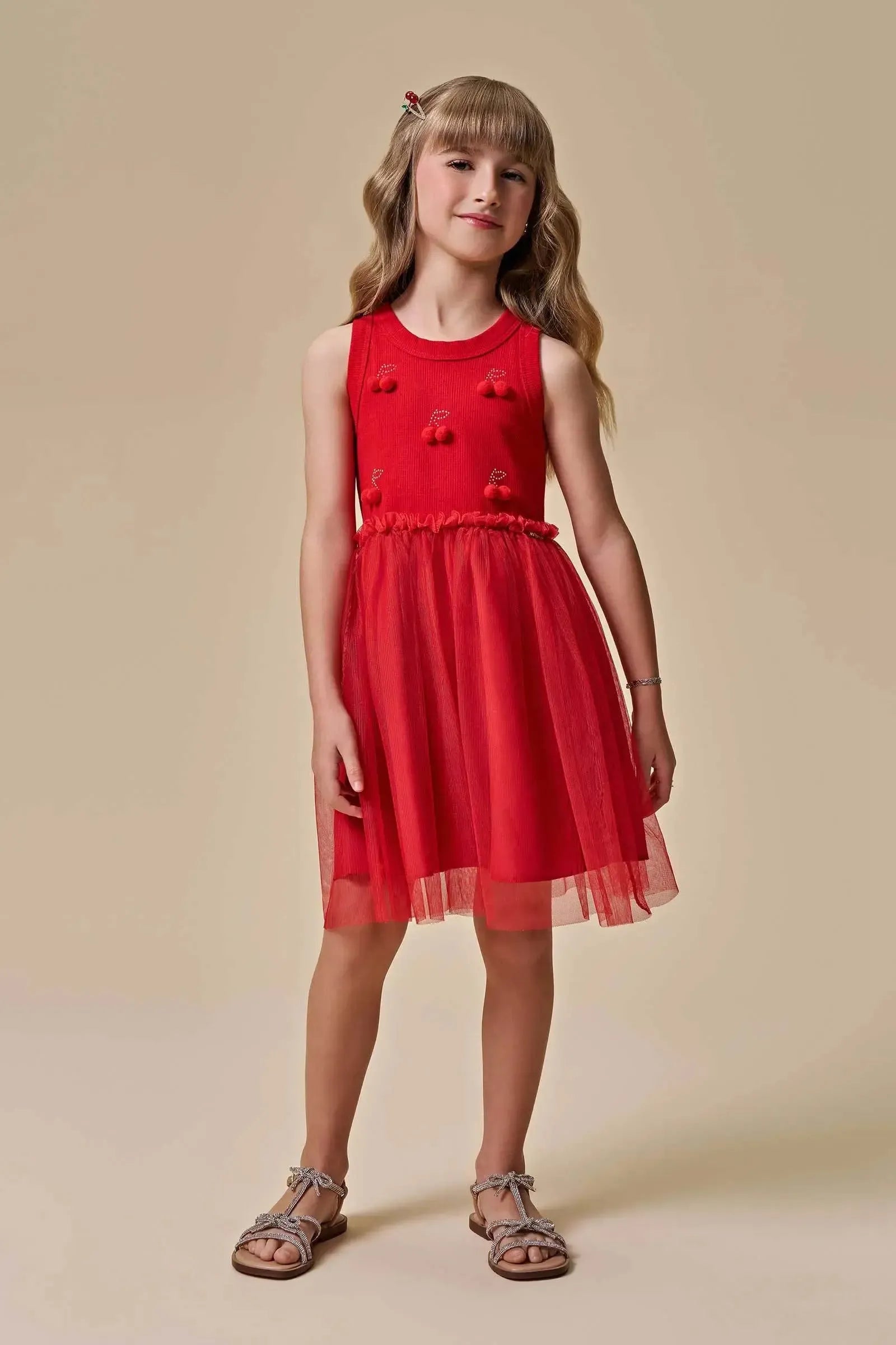 Vestido em Canelado Liz e Tule com Elastano 95747 Infanti Infantil Menina
