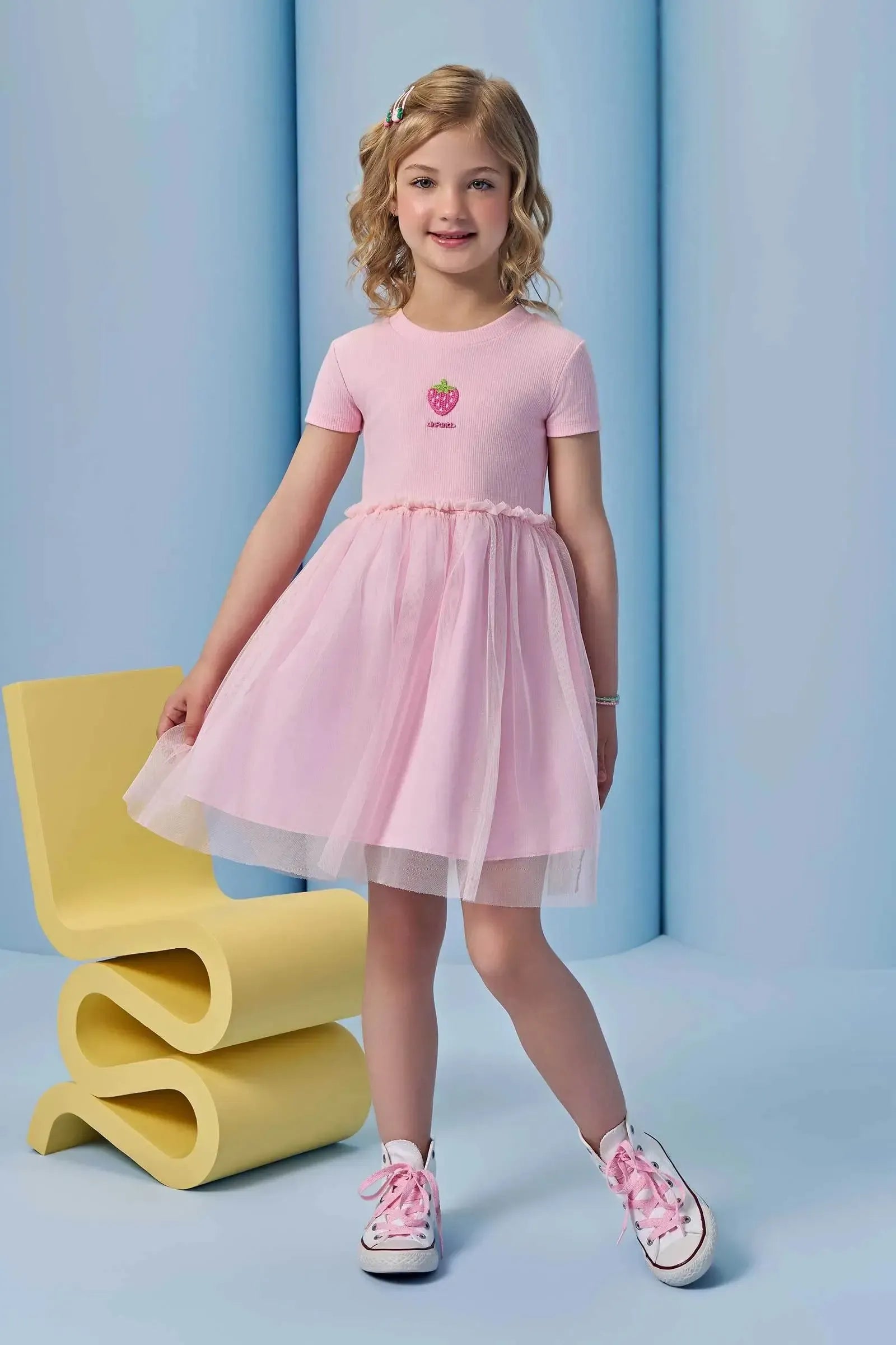 Vestido em Canelado Liz e Tule com Elastano 96661 Infanti Infantil Menina