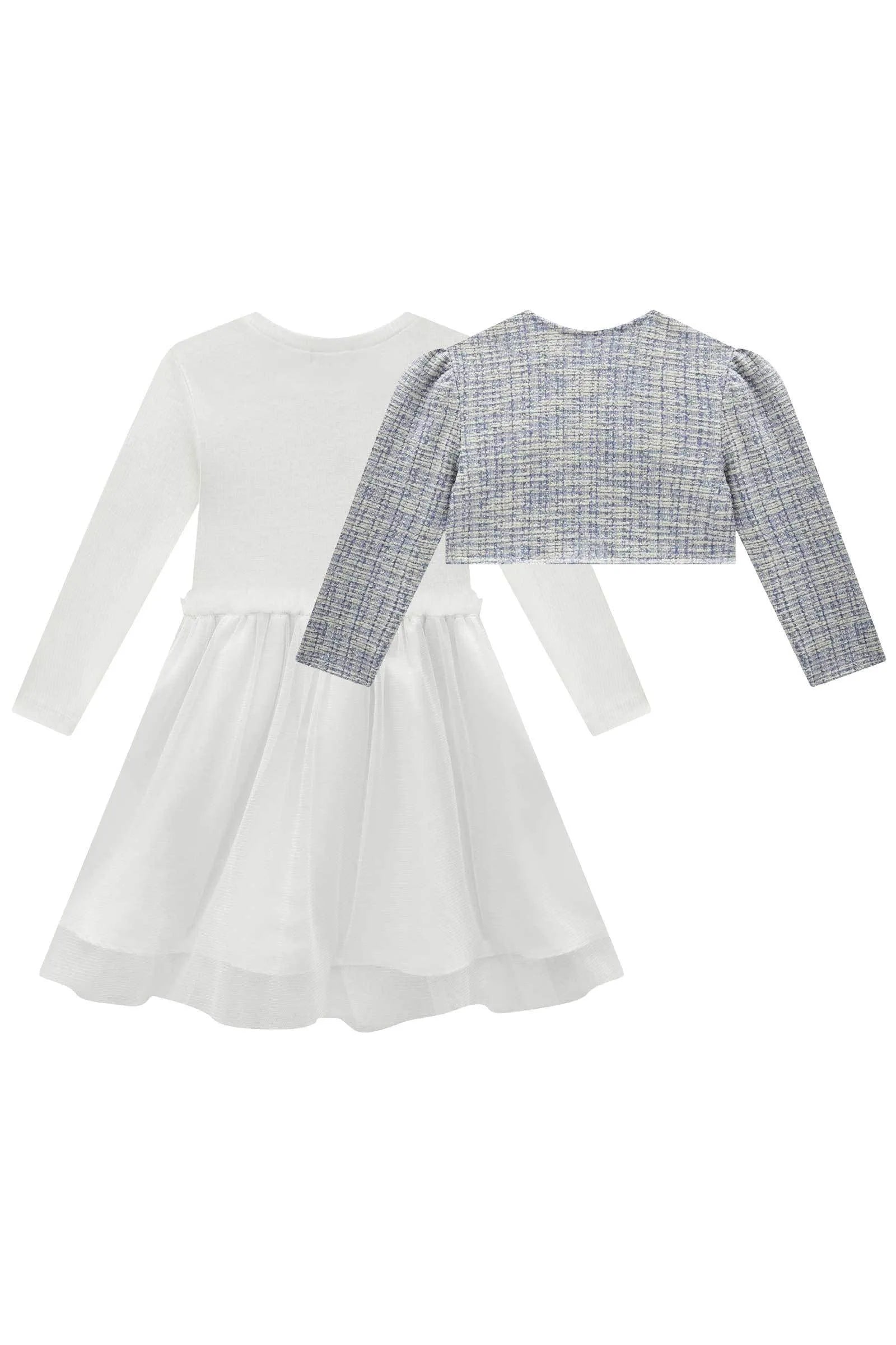 Vestido em Canelado Liz e Tule com Elastano com Bolero em Malha Tweed 90966 Infanti Infantil Menina