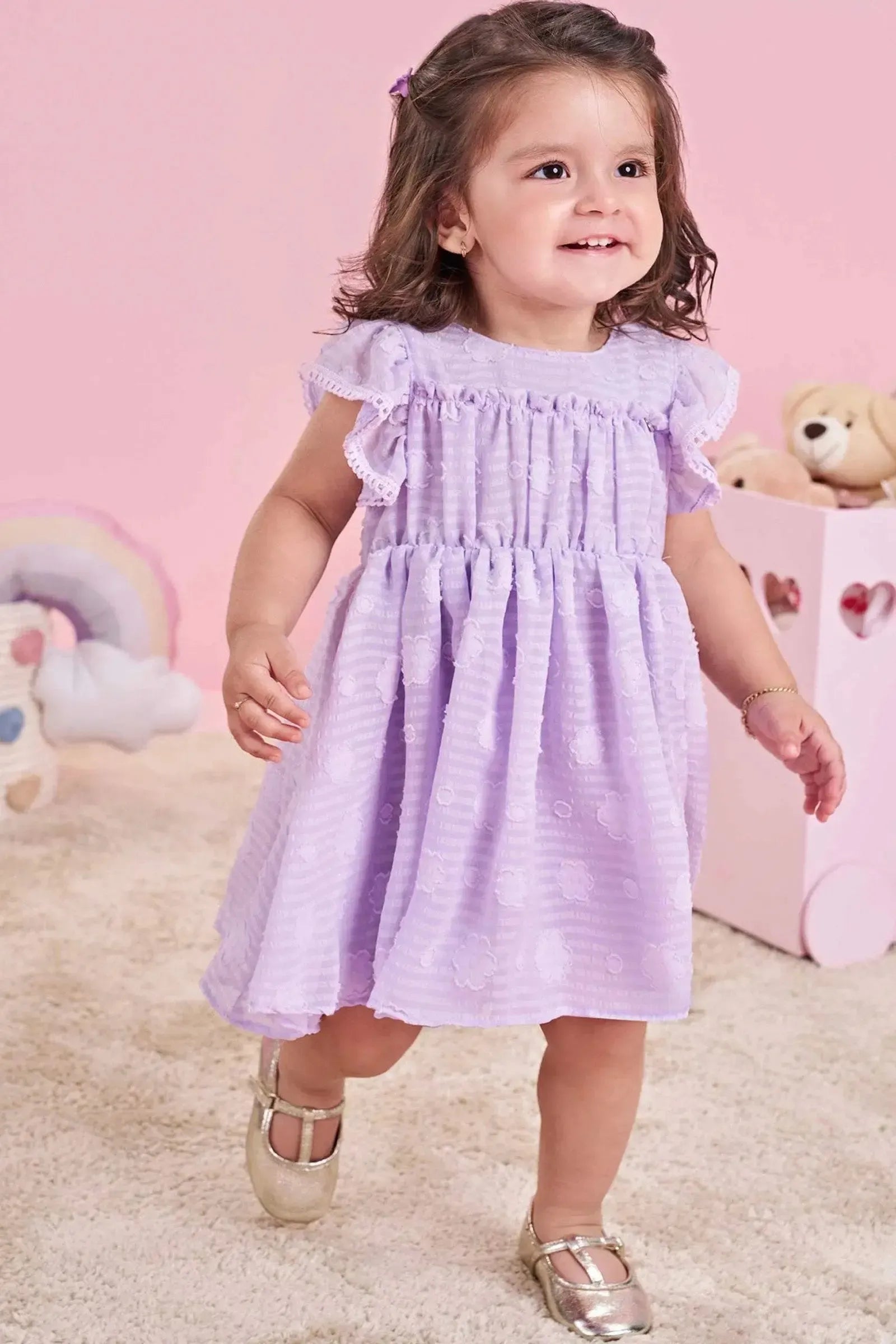 Vestido em Chiffon Flores 83429 Infanti Bebê Menina