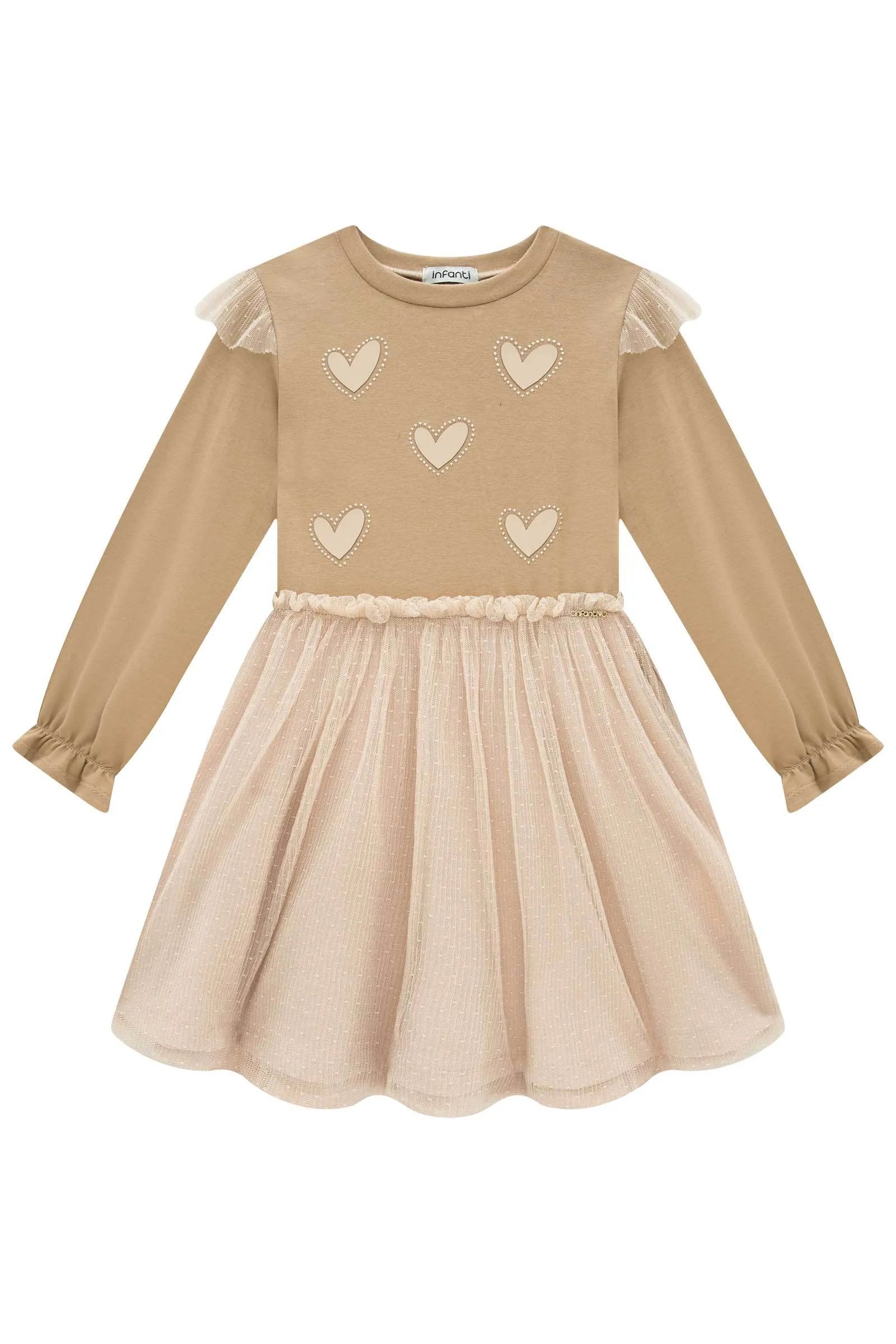 Vestido em Cotton e Tule Plissado Poá 90392 Infanti Infantil Menina