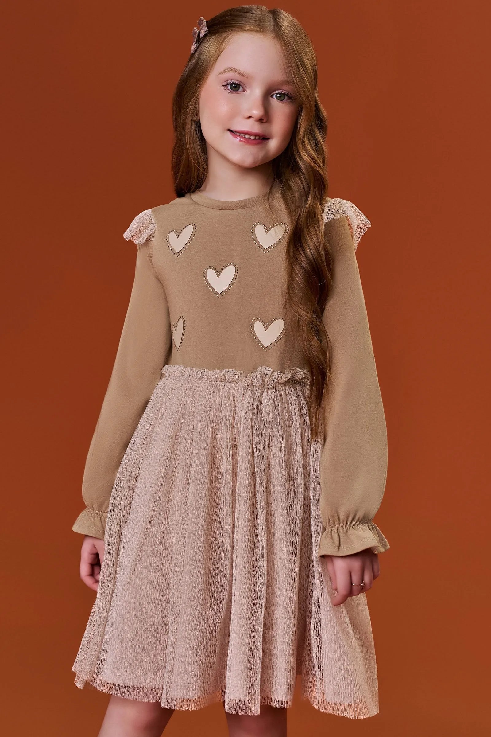 Vestido em Cotton e Tule Plissado Poá 90392 Infanti Infantil Menina