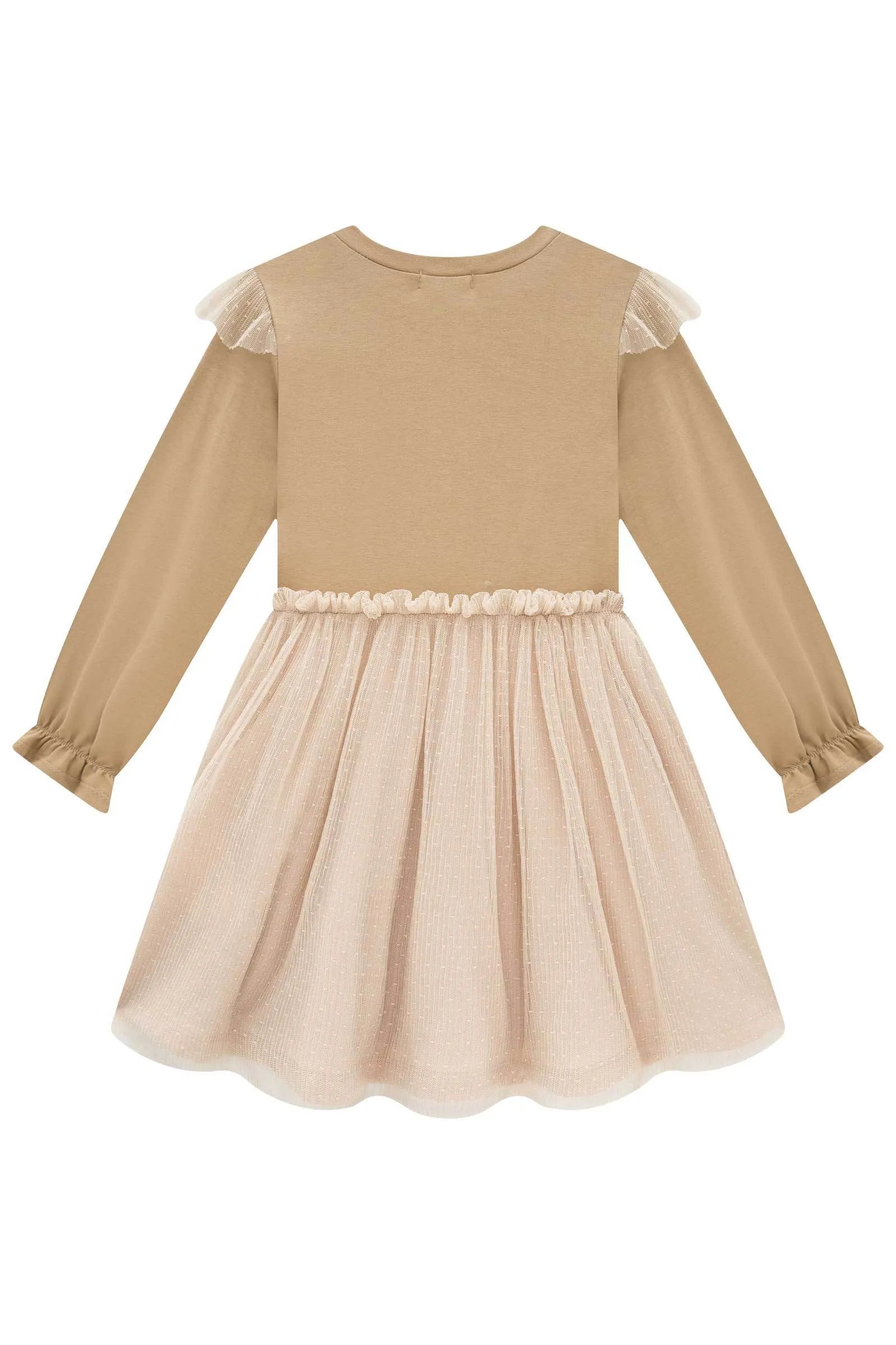 Vestido em Cotton e Tule Plissado Poá 90392 Infanti Infantil Menina