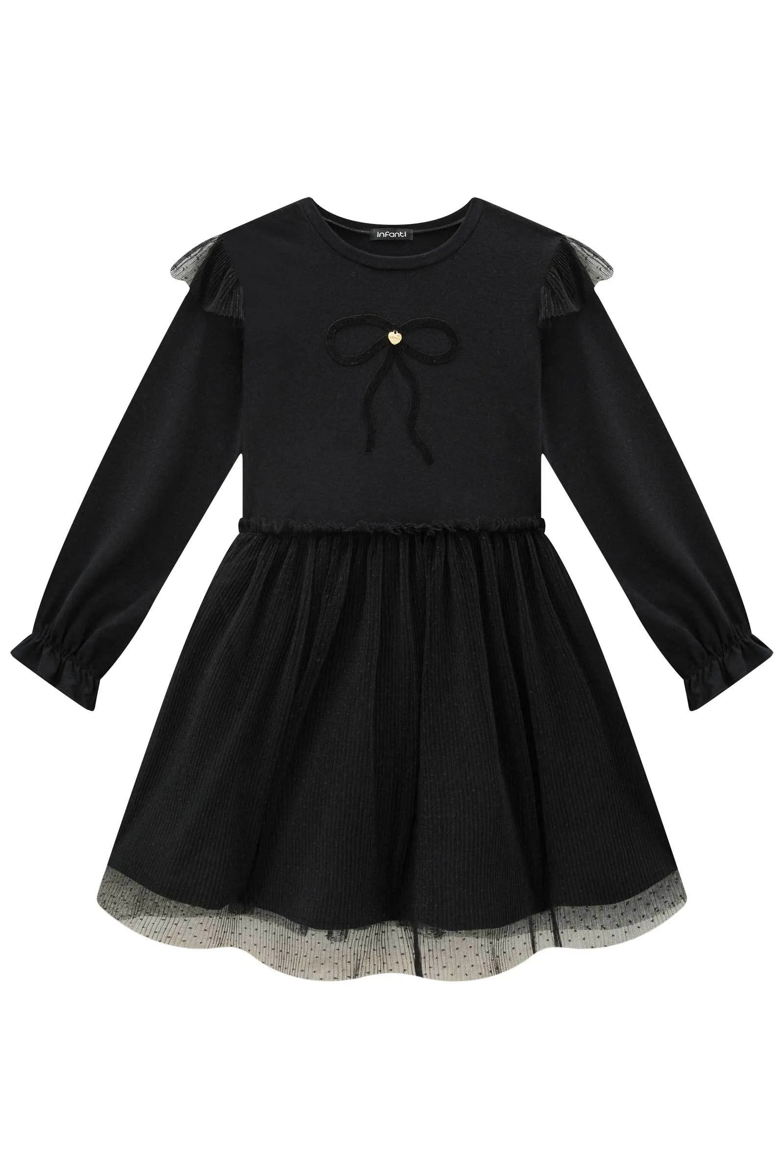 Vestido em Cotton e Tule Plissado Poá 90393 Infanti Infantil Menina