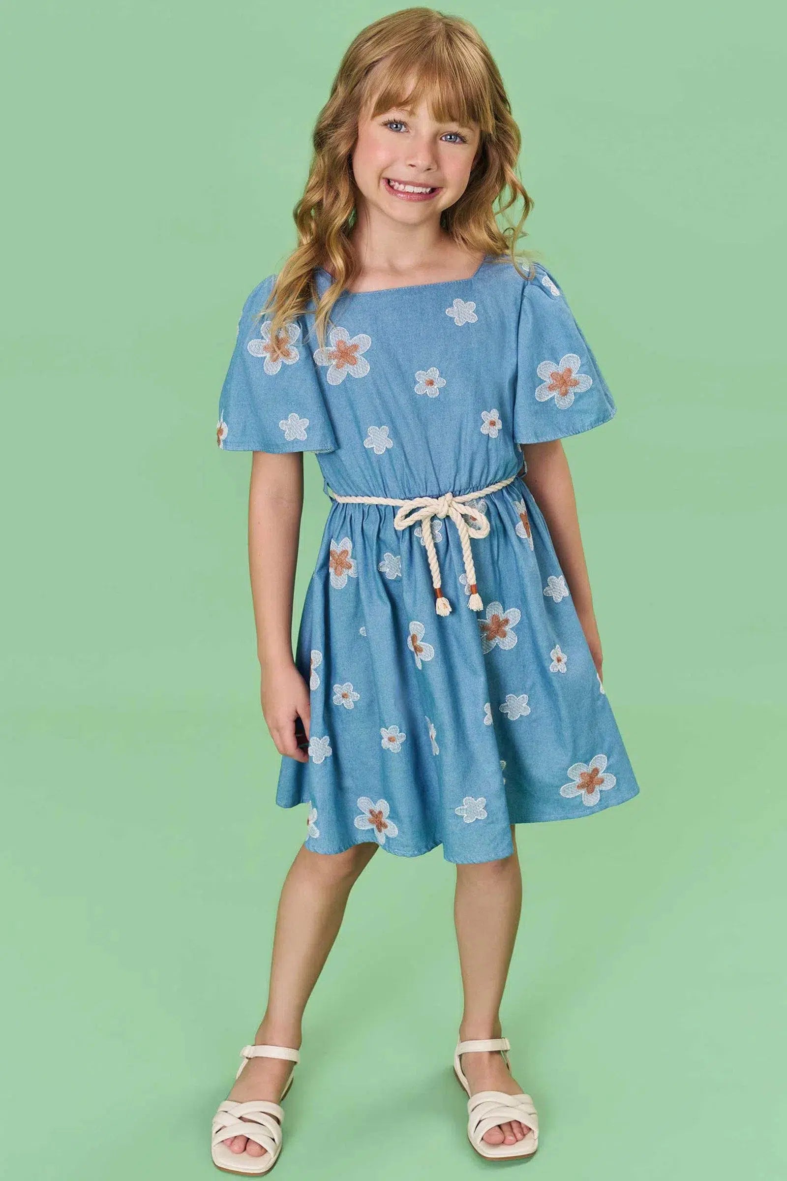 Vestido em Denim Bordado 82157 Infanti