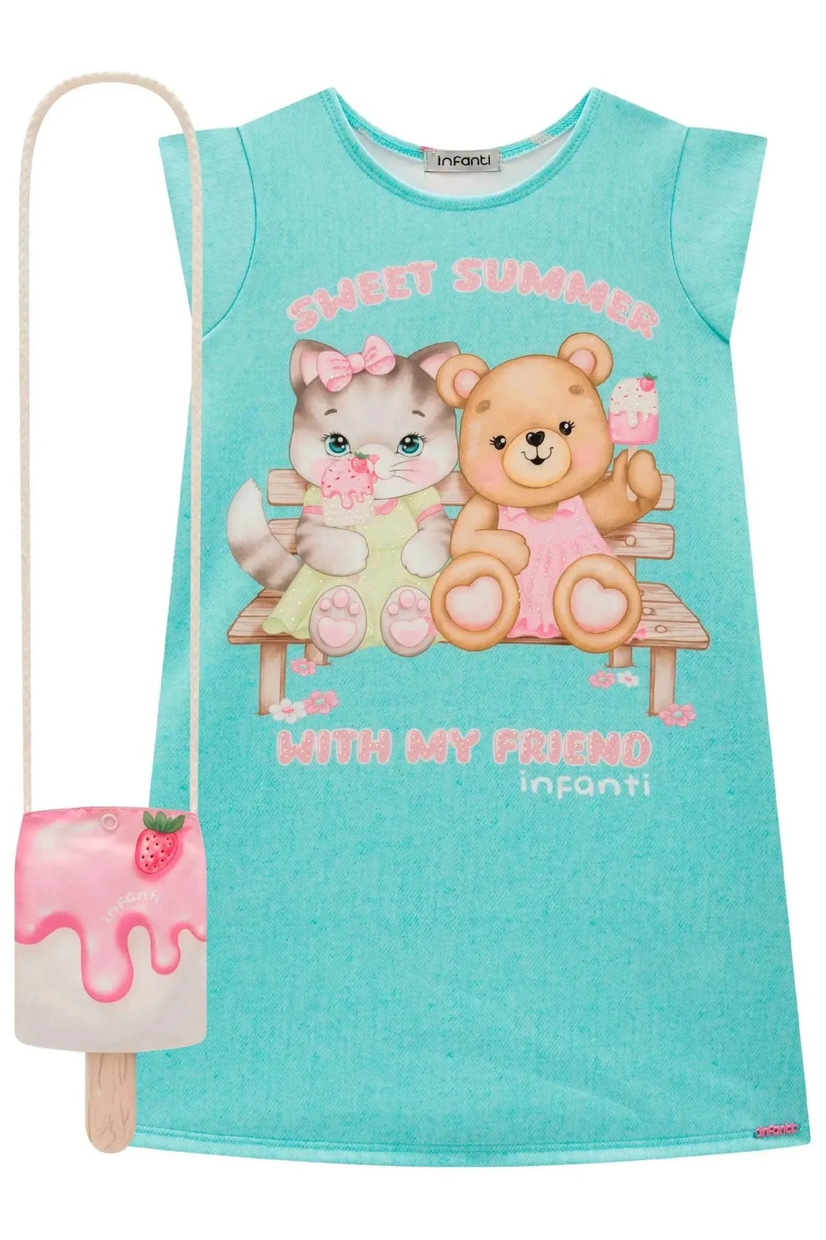 Vestido em Fly Tech. Acompanha Bolsa 99382 Infanti Infantil Menina