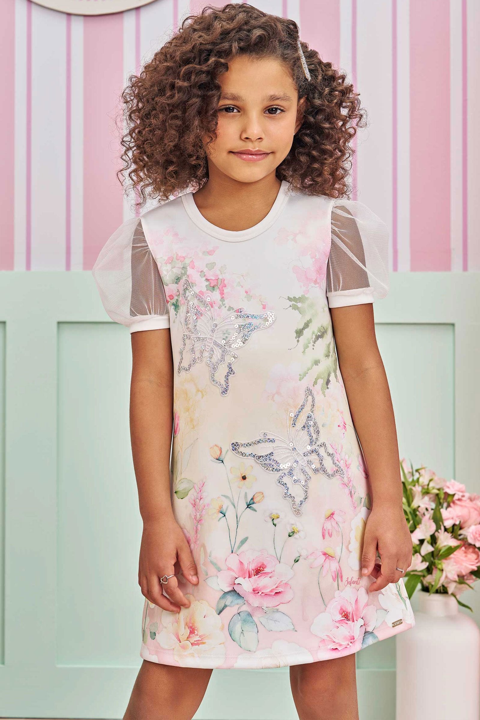 Vestido em Fly Tech e Tule 75020 Infanti