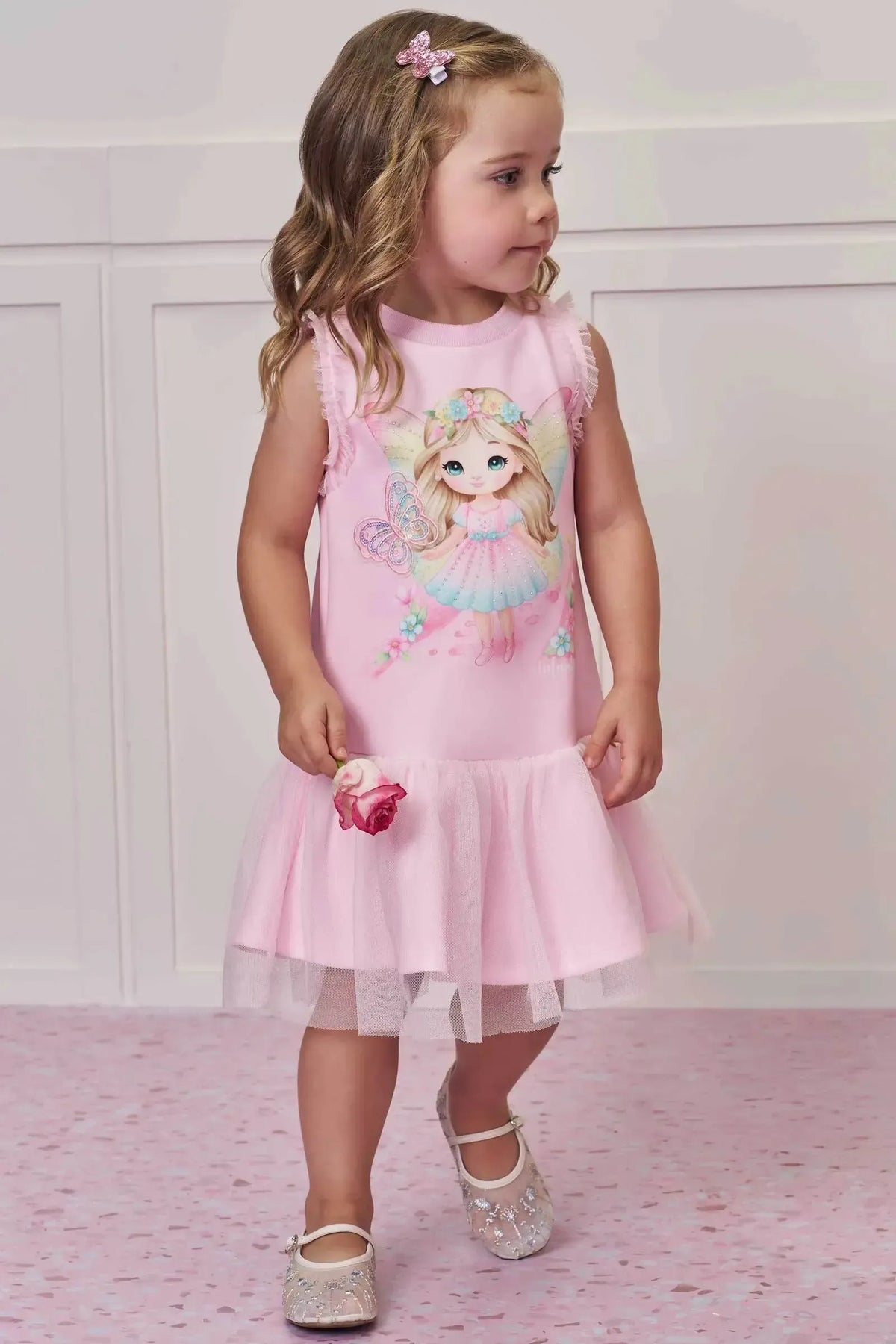 Vestido em Fly Tech e Tule com Elastano 99302 Infanti Infantil Menina