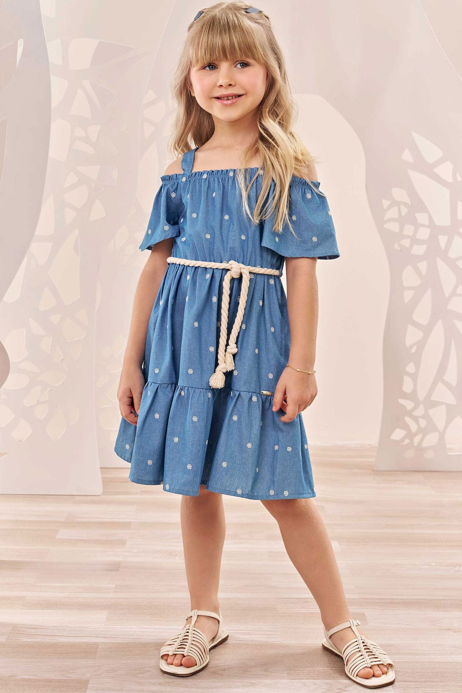 Vestido em Jeans Bordado Mini 74210 Infanti