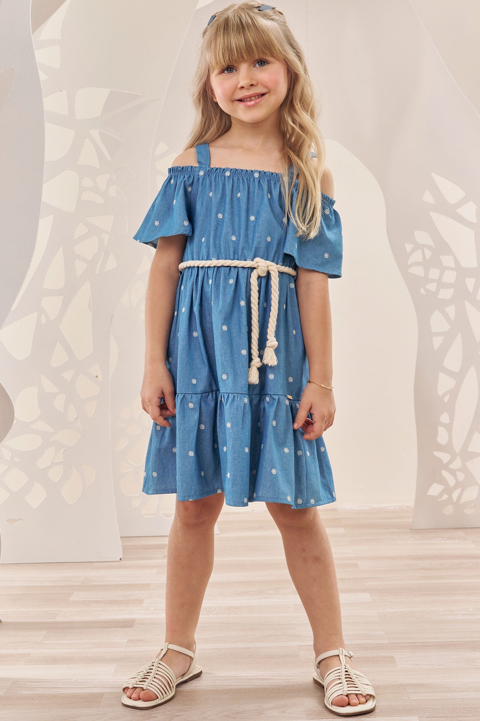 Vestido em Jeans Bordado Mini 74210 Infanti