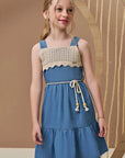 Vestido em Jeans e Tricot Algodão 97012 Infanti Infantil Menina