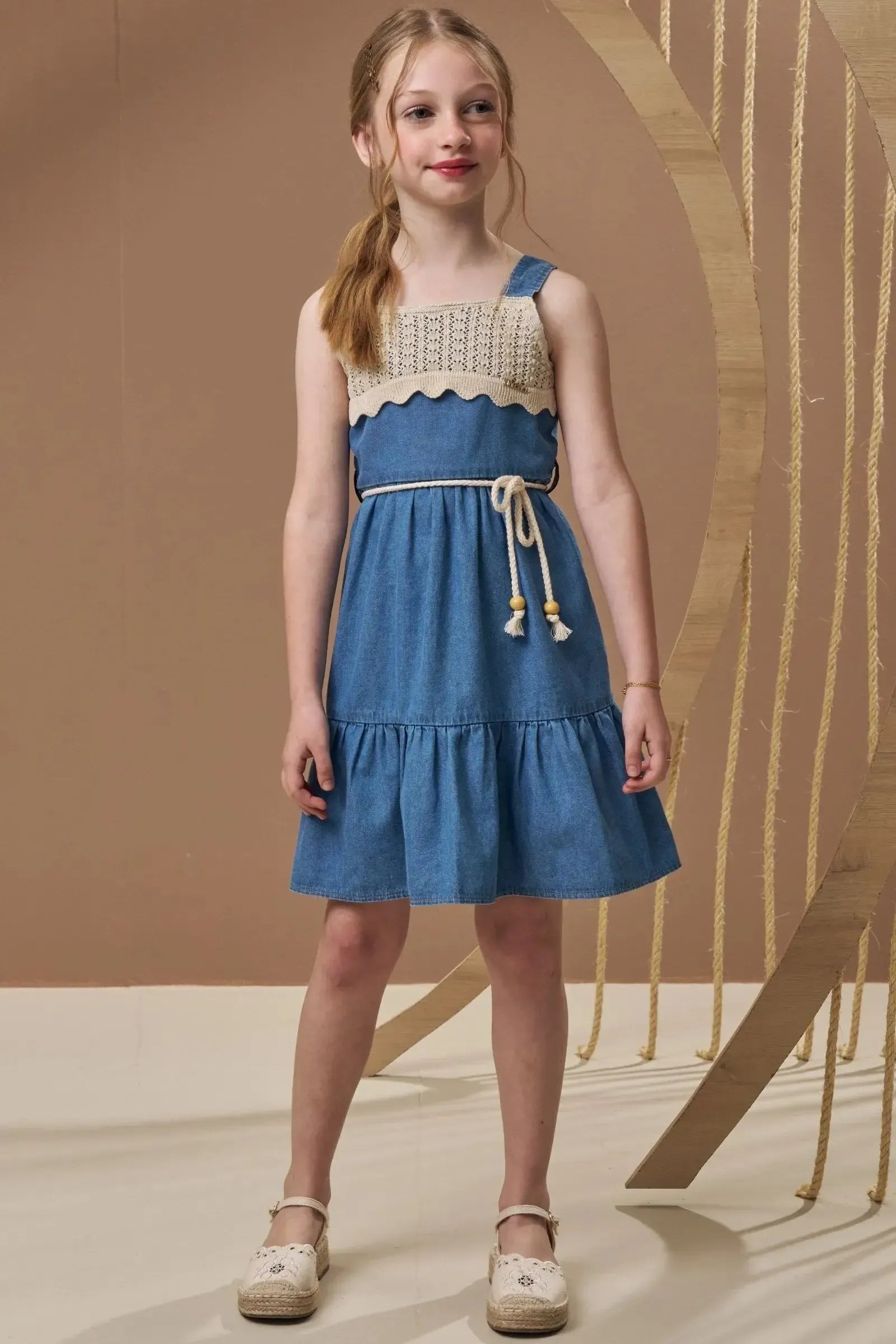 Vestido em Jeans e Tricot Algodão 97012 Infanti Infantil Menina