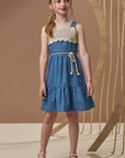 Vestido em Jeans e Tricot Algodão 97012 Infanti Infantil Menina
