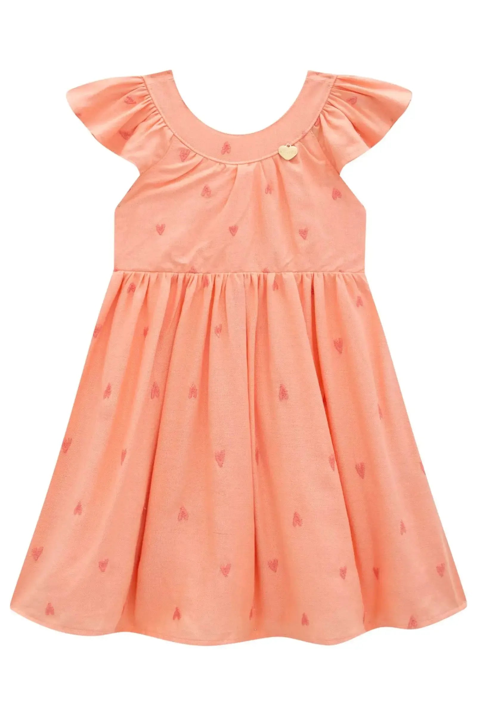 Vestido em Linho Bordado Corações 96598 Infanti Infantil Menina