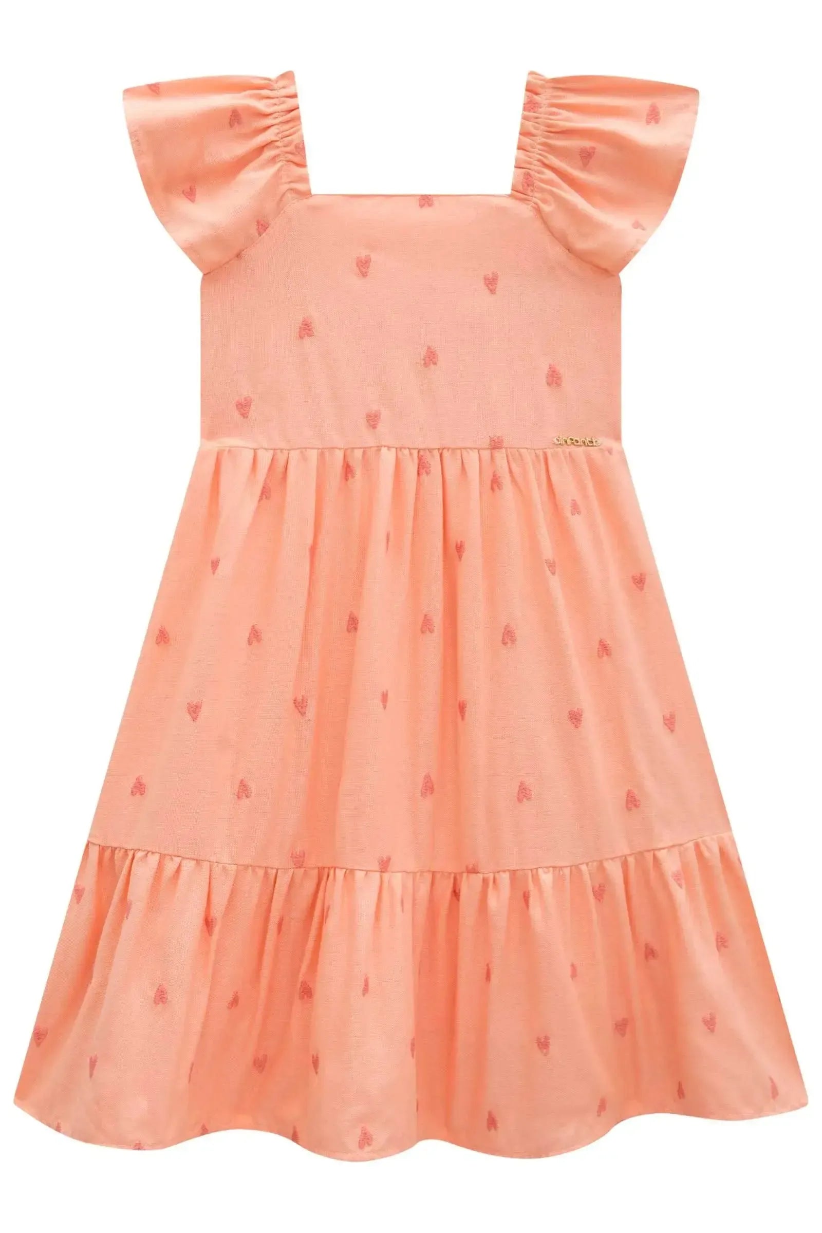 Vestido em Linho Bordado Corações 96650 Infanti Infantil Menina