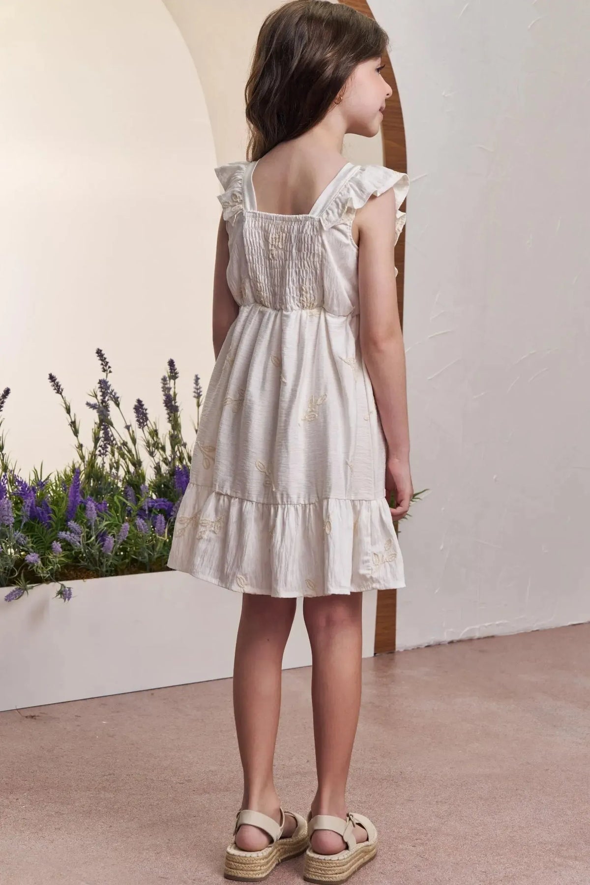 Vestido em Linho Bordado Folhas 98535 Infanti Infantil Menina